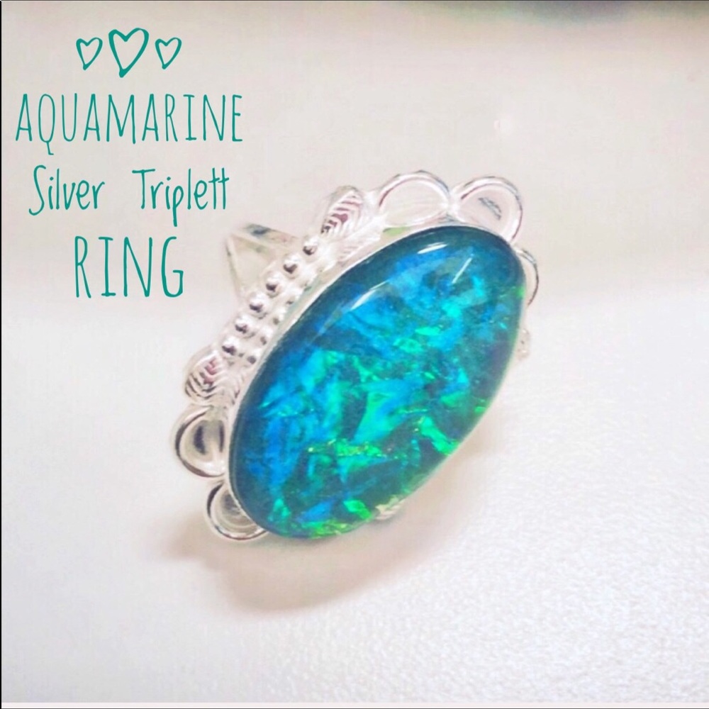 Sz 6 Aquamarine Silver Triplett Silver Ring - Picture 1 of 5